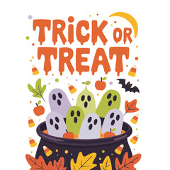 Trick or Treat Halloween Celebration with Ghosts and Candy