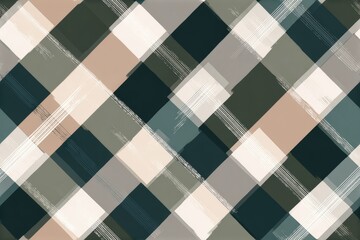 Fabric texture seamless pattern background Plaid reinvented with asymmetrical color-blocking muted tones with one bold accent stripe