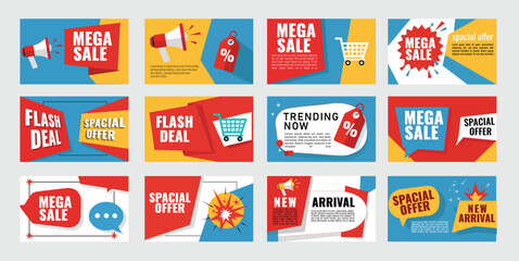 Editable Vector Sale Banners Pack – Mega Sale, Flash Deal, Special Offer, Trending and New Arrival Templates