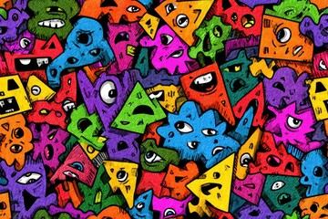 Fabric texture seamless pattern background Deconstructed Cartoon Chaos Classic cartoon characters fragmented into abstract shapes and colors