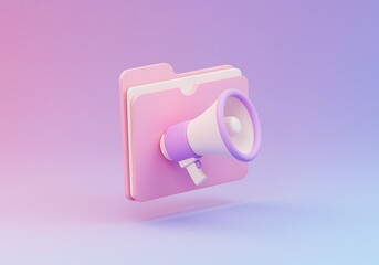 Promotional Loudspeaker on Folder for Marketing Announcement and Creative Communication Strategies in Pastel Colors