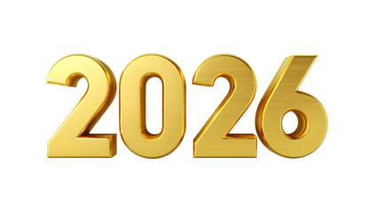 Golden 3d 2026 number displaying the upcoming year in a shiny metallic finish