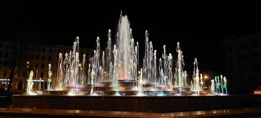 Colorful fountain at night in Riga