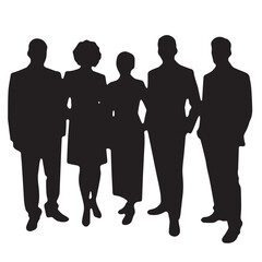 Business people silhouettes, group of standing business men and women

