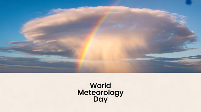 World Meteorology Day celebration with a dramatic cloud formation and rainbow in the sky