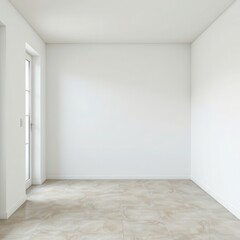 Bright and Empty Room with White Walls and Natural Light Source