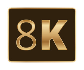 Sleek golden 8k sign on black background highlighting ultra high definition.