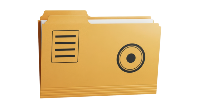 Isolated tan file folder, office supplies, organized files, filing system, data, document storage