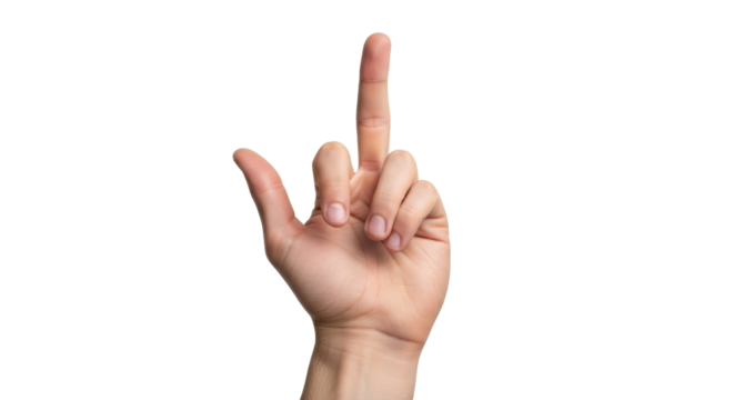 Isolated middle finger gesture, human hand showing offensive sign, attitude and rebellion