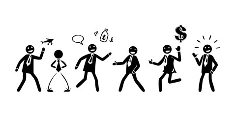 Funny business concept with stickmen and symbols - big collection. Vector.icon
