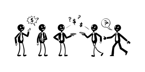 Funny business concept with stickmen and symbols - big collection. Vector.icon
