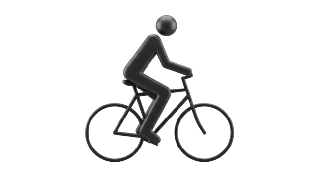 Isolated 3D rendering of a cyclist person riding a bicycle with a ball head, biking concept