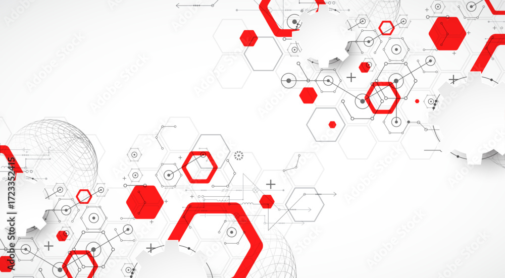 Aufkleber science and technology background using hexagon and sphere shapes. vector.