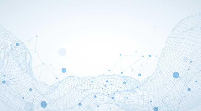 Template for science or technology presentation. Plexus style background with wireframe wave.