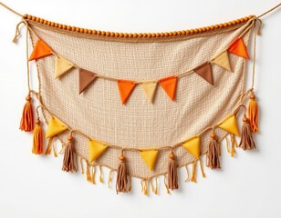 Colorful Decorative Bunting with Tassels and Geometric Shapes