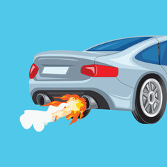 car problem with car exhaust emitting flames  illustration cartoon element vector design