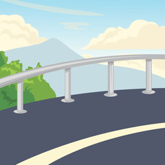 landscape road on the edge of a cliff in a hilly area, with iron fences to protect the road vector illustration element