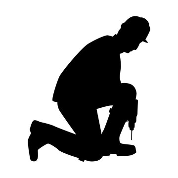 Silhouette Various Poses of Construction Worker Illustration Graphics