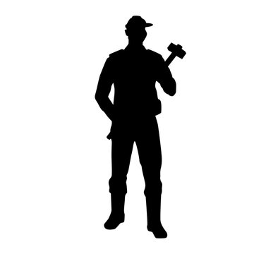 Silhouette Various Poses of Construction Worker Illustration Graphics