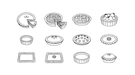 Collection of hand drawn baked goods and pastries silhouette
