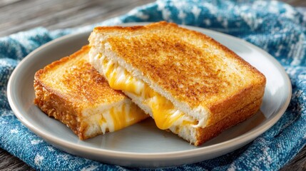 grilled cheese sandwich close up, melted cheese, golden toasted bread, served on simple plate, everyday home style 