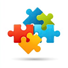 Obraz premium A teamwork logo with interlocking puzzle pieces symbolizing collaboration bright colors isolated on white background