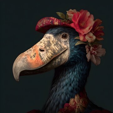Portrait of a dodo bird on a dark background