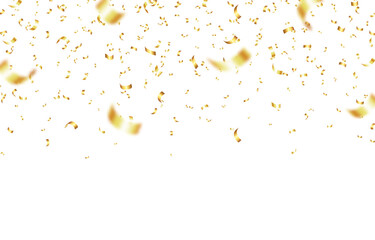 Vector golden confetti PNG. Confetti falling from above on an isolated transparent background. Suitable for Christmas or holiday scenes.