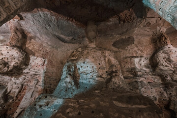 ancient buddhist grottoes art and mural in Yungang Grottoes, China