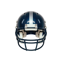 Fototapeta premium Dark blue American football helmet with silver stripe and white facemask football gear sports equipment on a transparent background