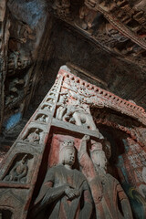 Obraz premium ancient buddhist grottoes art and mural in Yungang Grottoes, China