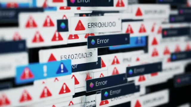 Screen showing multiple error messages and alerts