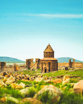 Ani site of historical cities. Important trade route Silk Road in Middle Agesand. Historical Church and temple in Ani, Kars, Turkey.