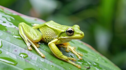 Obraz premium Nature’s Small Wildlife: Colorful Frogs/Toads, Leaf-Grass Backdrops & Macro Eye Closeups