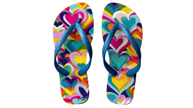Bright colorful flip flop footwear with vibrant summer style creating a tropical beach accessory illustration isolated on white background