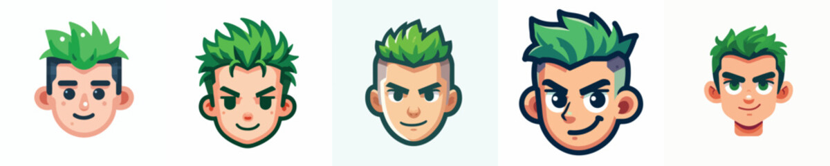 vector avatar of a person with green colored mohawk hair
