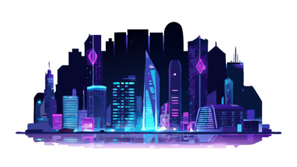 Futuristic cityscape illustration with neon lights and modern architecture skyline design concept art