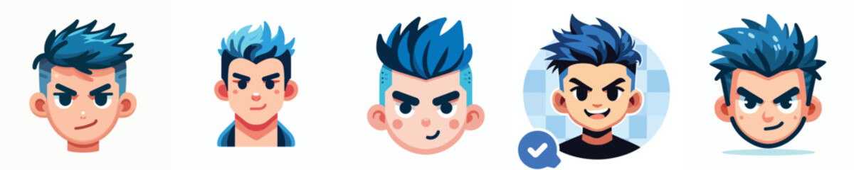 vector avatar of a person with colored blue mohawk hair