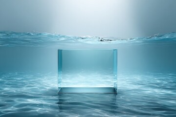 Abstract and Creative Podium Transparent water-filled empty podium rippling surface underwater scene behind aquatic and tranquil mood