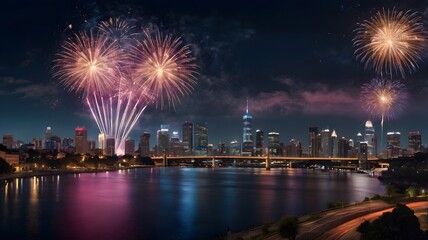 Colorful Fireworks Display over Urban Skyline