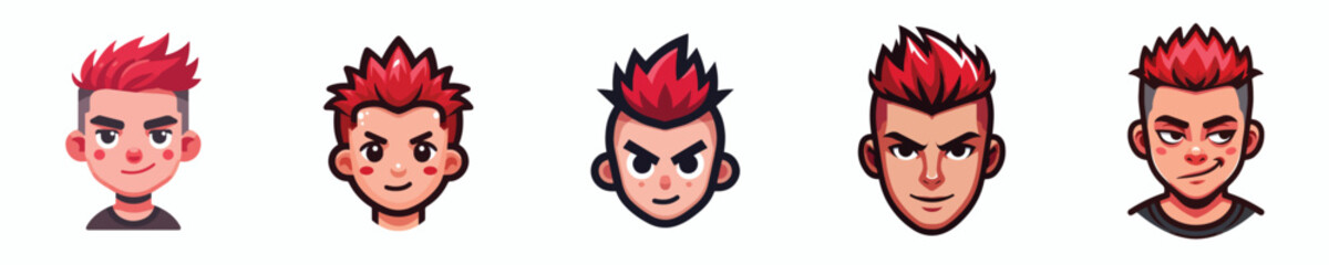 vector avatar of a person with colored red mohawk hair