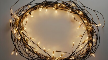 Warm Fairy Light Wreath on Neutral Background