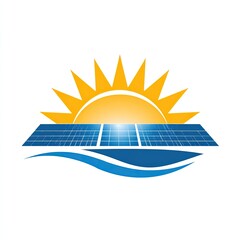 Solar Logo A solar energy logo with sun rays and panels eco-friendly yellow and blue gradient isolated on white background