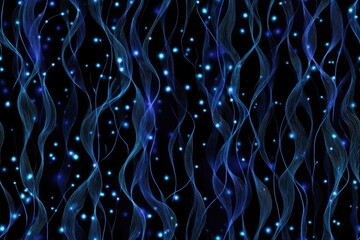 Fabric texture seamless pattern background Glowworm Night Lights Delicate threads of bioluminescent worms glowing on a dark fabric