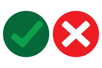 Obraz premium Green check mark, red cross mark icon set. Vector illustration.