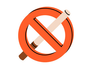 Hand drawn cute illustration no smoking sign. Flat vector smoking cigarettes is prohibited doodle. Breaking bad habit. Nicotine addiction icon or sticker. Caution symbol. Healthy lifestyle. Isolated.