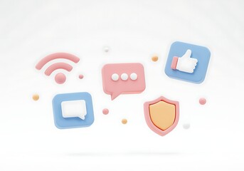 Social Media Icons 3D Render in Pastel Colors for Digital Marketing and Online Presence Growth