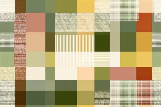 Fabric texture seamless pattern background Plaid reinvented with asymmetrical color-blocking muted tones with one bold accent stripe