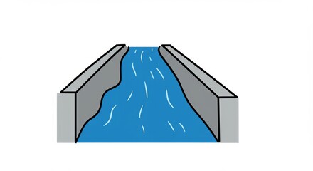 Flowing river through concrete channel, representing water management and infrastructure