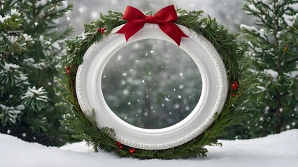 Classic Christmas Wreath on Soft Gray Snow